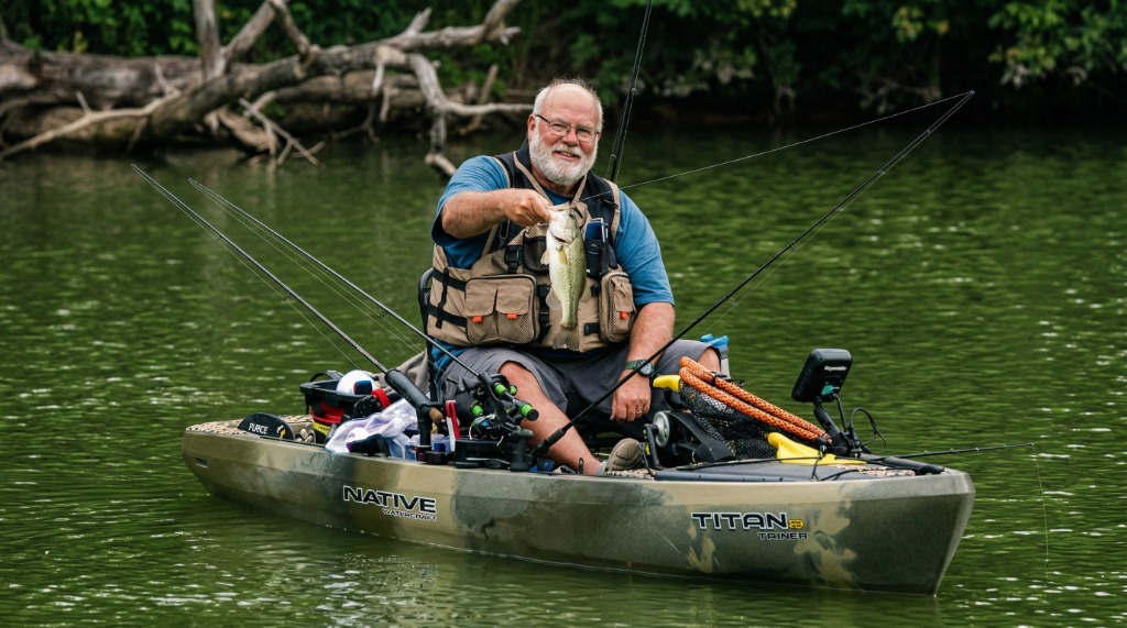 Veteran fishing from a kayak at Queenslake