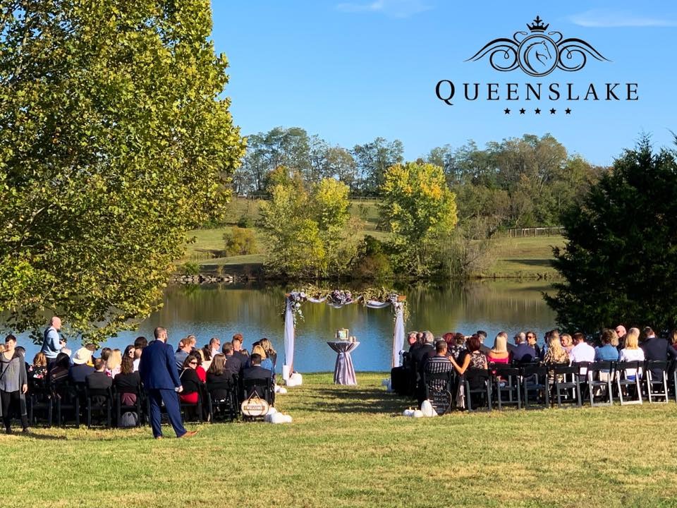 Sunset Barn Lakeside Arbor Wedding Ceremony at Queenslake